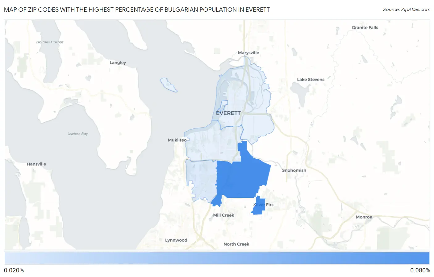 Zip Codes with the Highest Percentage of Bulgarian Population in Everett Map