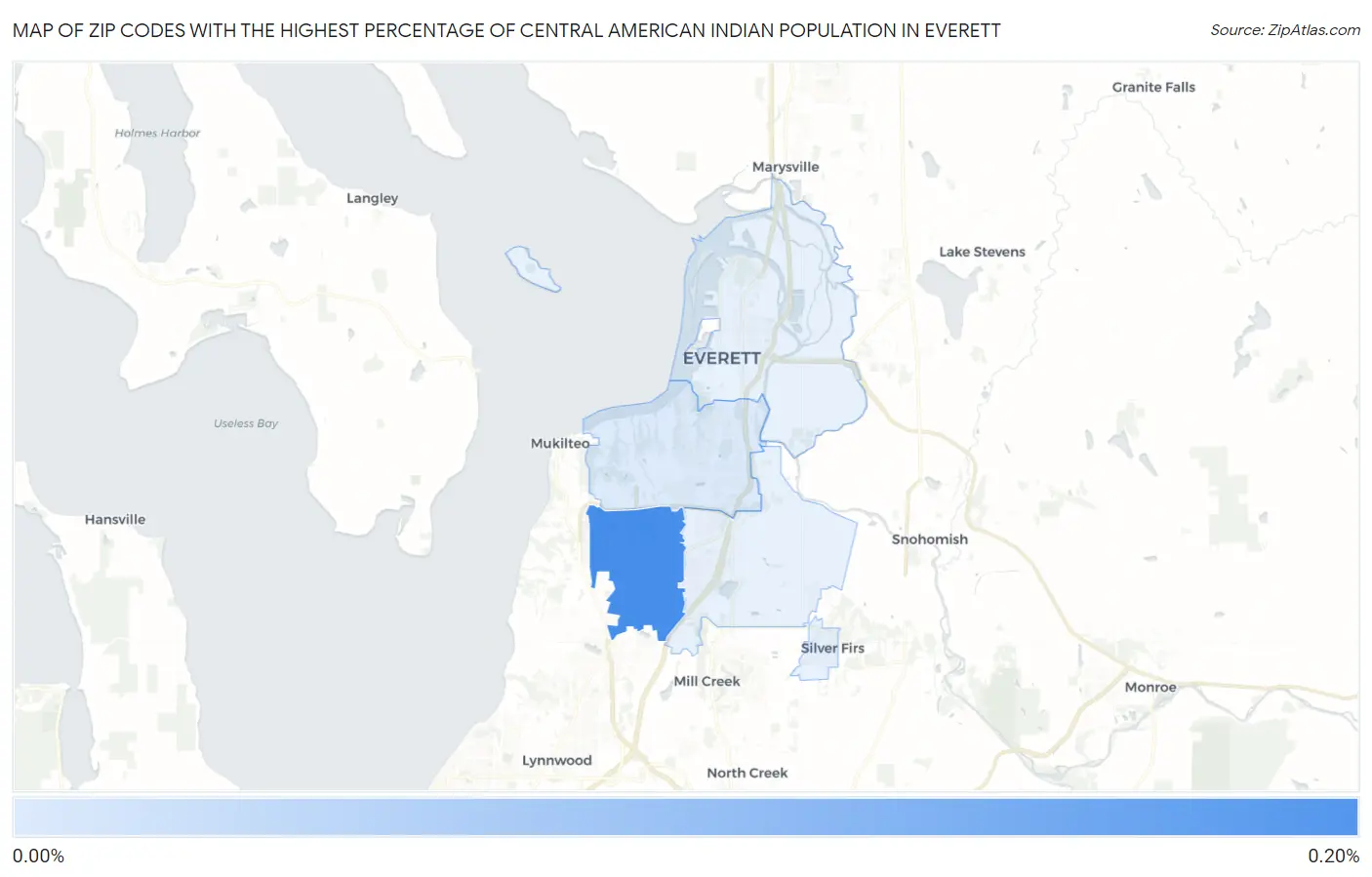 Zip Codes with the Highest Percentage of Central American Indian Population in Everett Map
