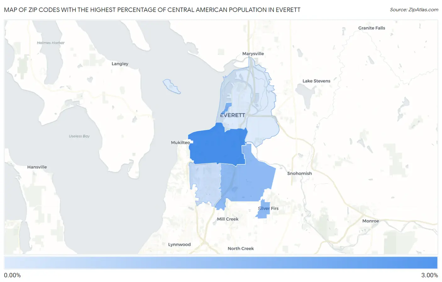 Zip Codes with the Highest Percentage of Central American Population in Everett Map