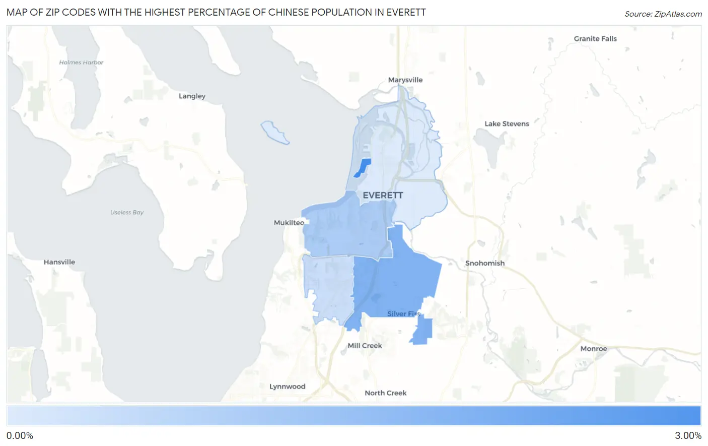 Zip Codes with the Highest Percentage of Chinese Population in Everett Map