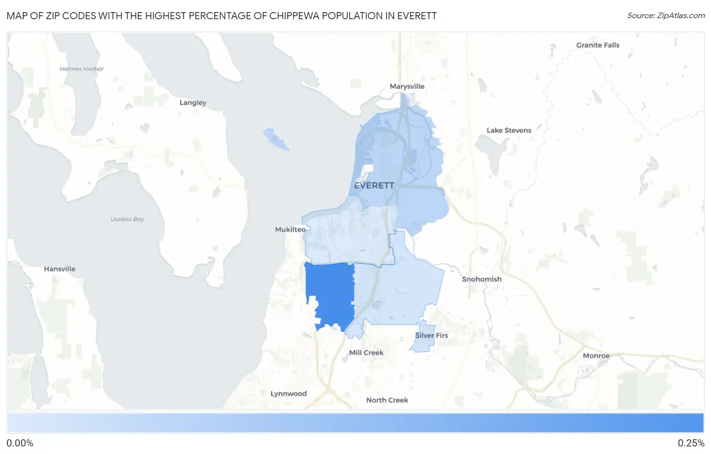 Zip Codes with the Highest Percentage of Chippewa Population in Everett Map