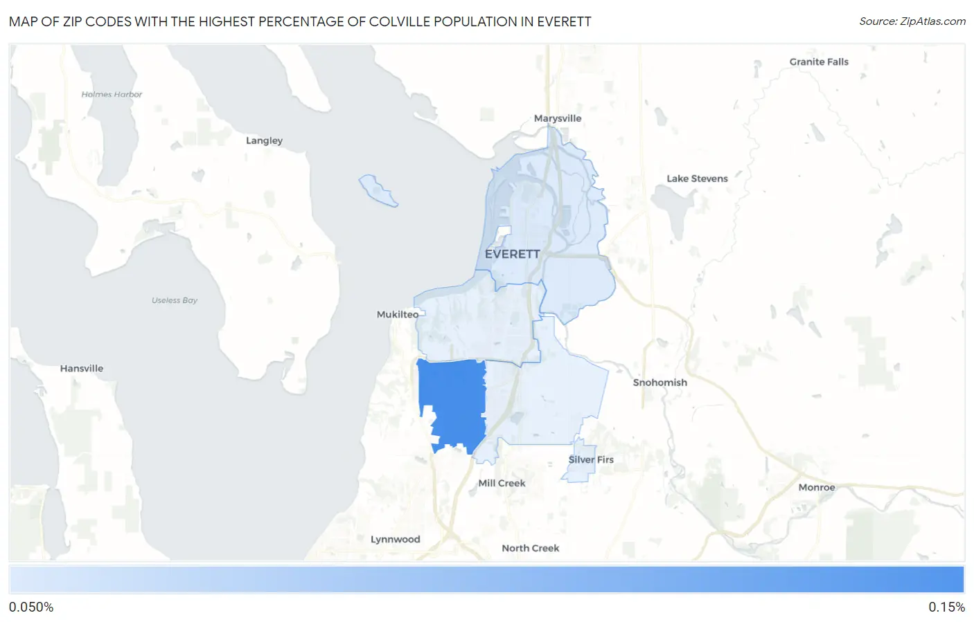 Zip Codes with the Highest Percentage of Colville Population in Everett Map