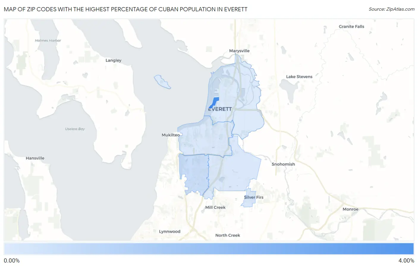 Zip Codes with the Highest Percentage of Cuban Population in Everett Map