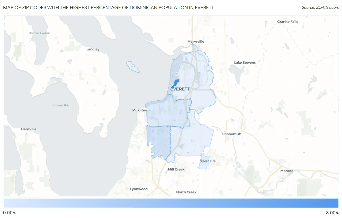 Zip Codes with the Highest Percentage of Dominican Population in Everett Map