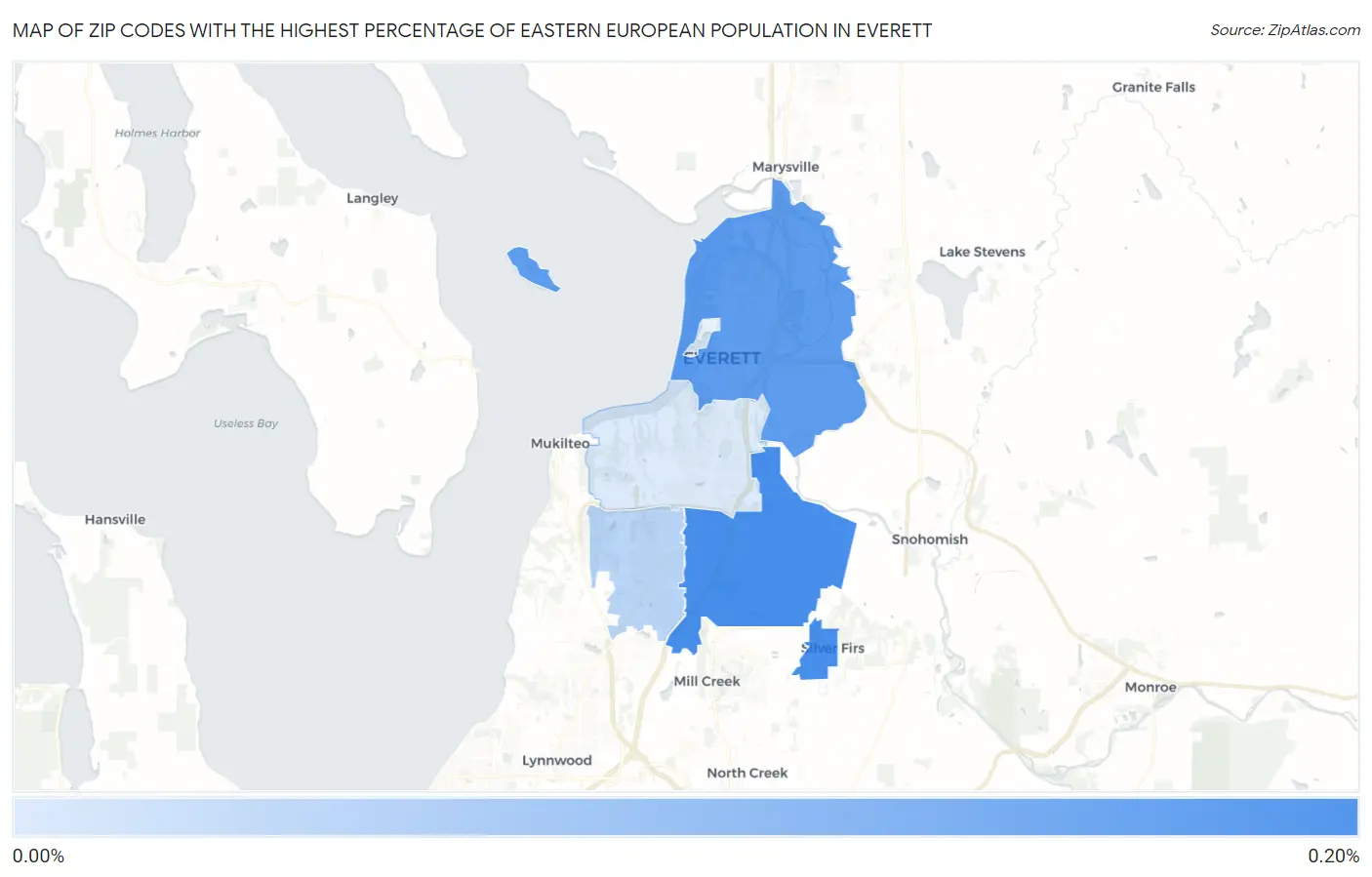 Zip Codes with the Highest Percentage of Eastern European Population in Everett Map