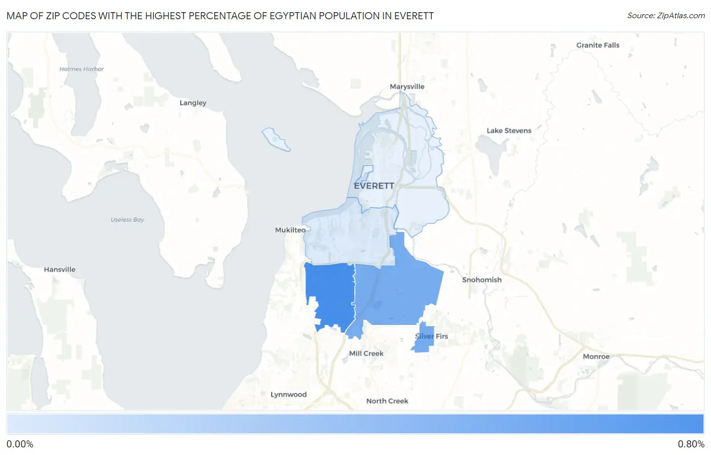 Zip Codes with the Highest Percentage of Egyptian Population in Everett Map