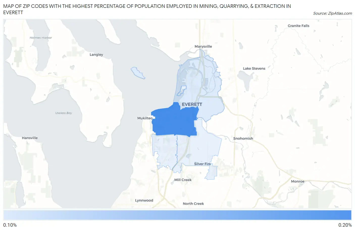 Zip Codes with the Highest Percentage of Population Employed in Mining, Quarrying, & Extraction in Everett Map