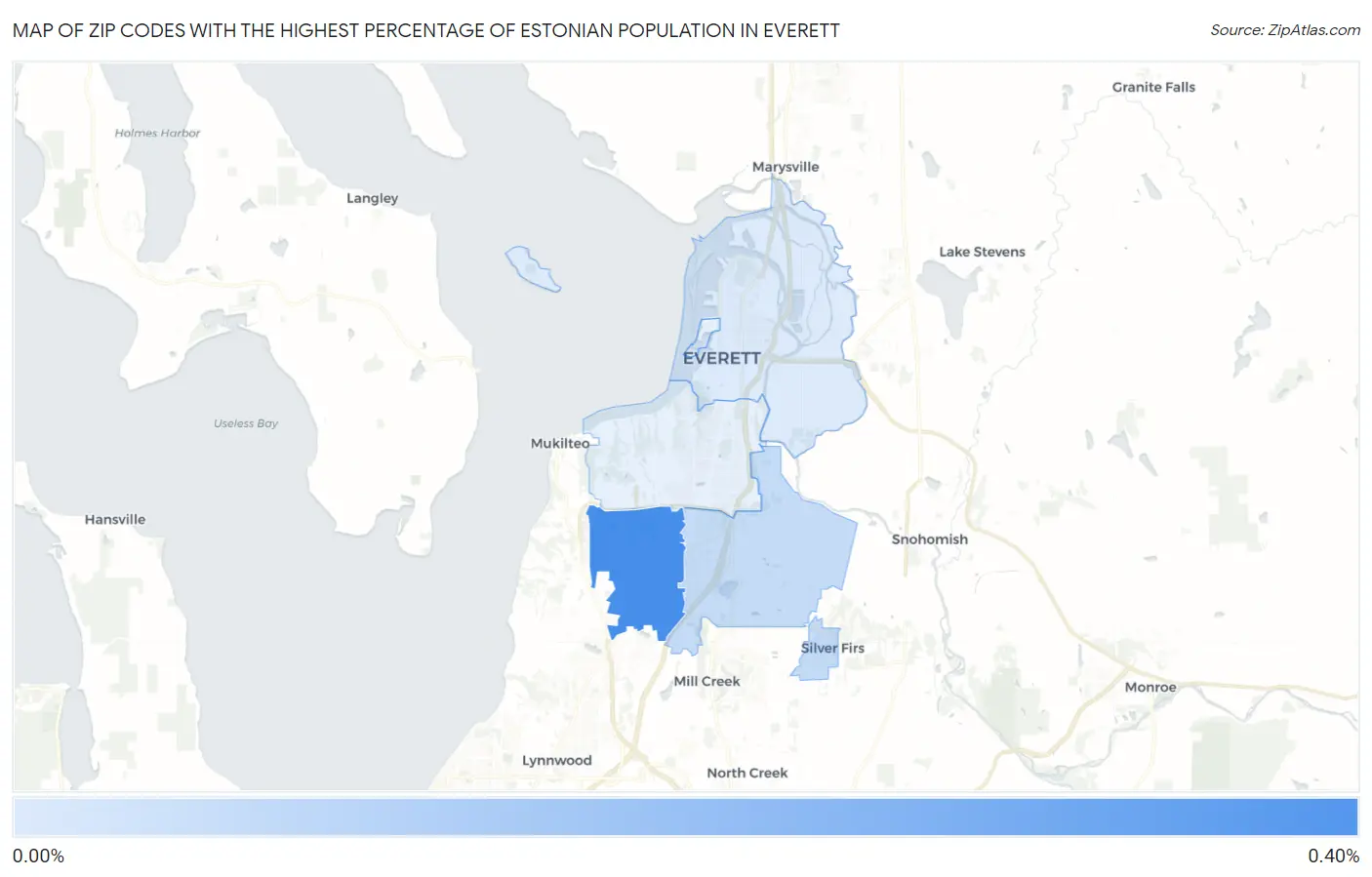 Zip Codes with the Highest Percentage of Estonian Population in Everett Map