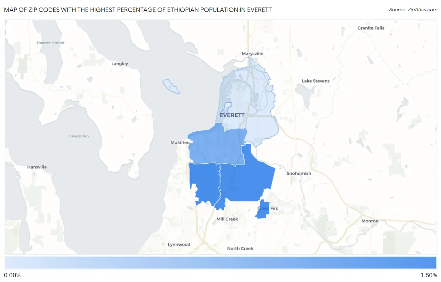 Zip Codes with the Highest Percentage of Ethiopian Population in Everett Map