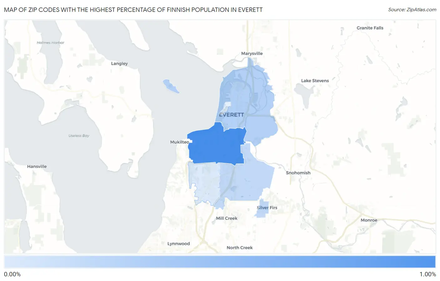 Zip Codes with the Highest Percentage of Finnish Population in Everett Map