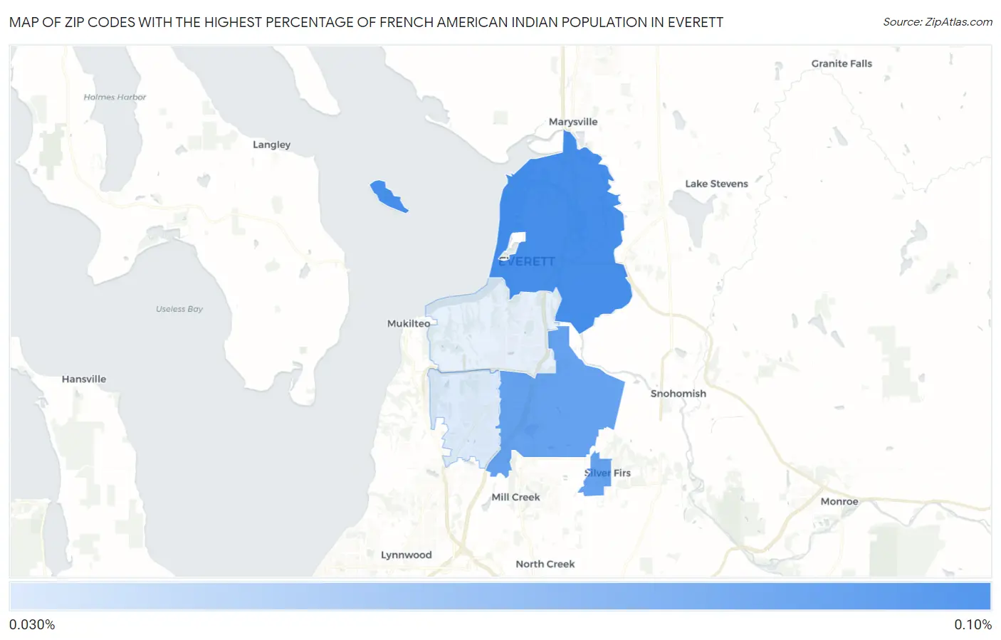 Zip Codes with the Highest Percentage of French American Indian Population in Everett Map