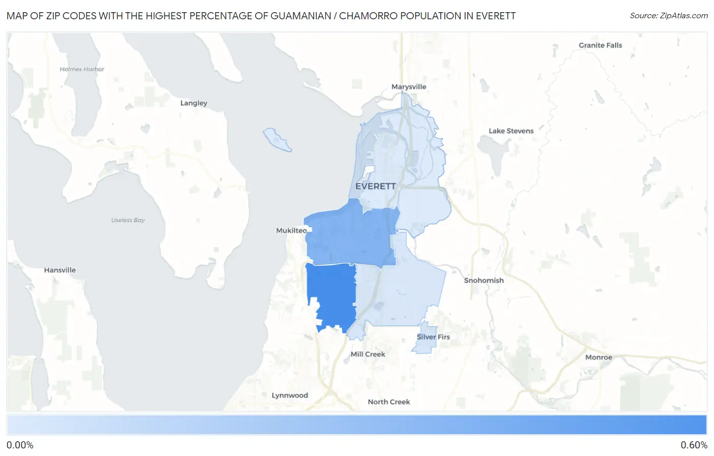 Zip Codes with the Highest Percentage of Guamanian / Chamorro Population in Everett Map