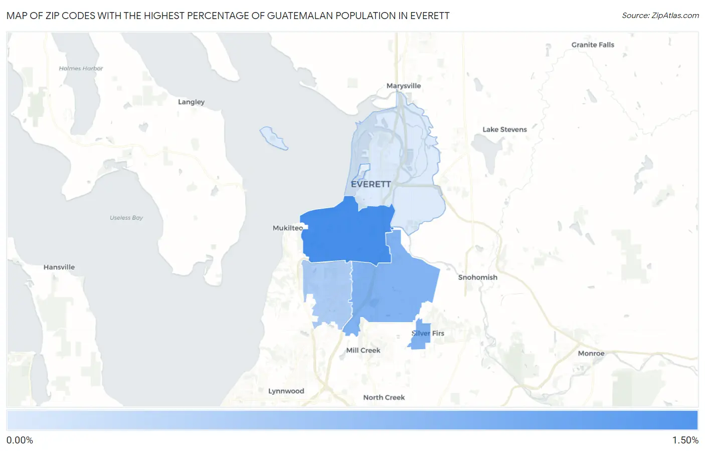 Zip Codes with the Highest Percentage of Guatemalan Population in Everett Map