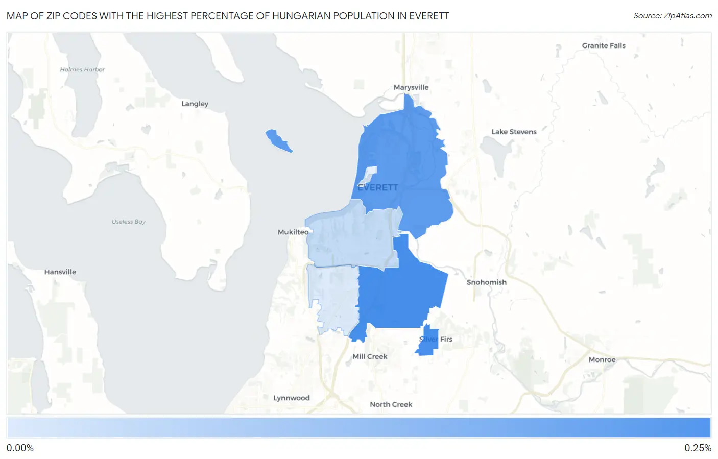 Zip Codes with the Highest Percentage of Hungarian Population in Everett Map