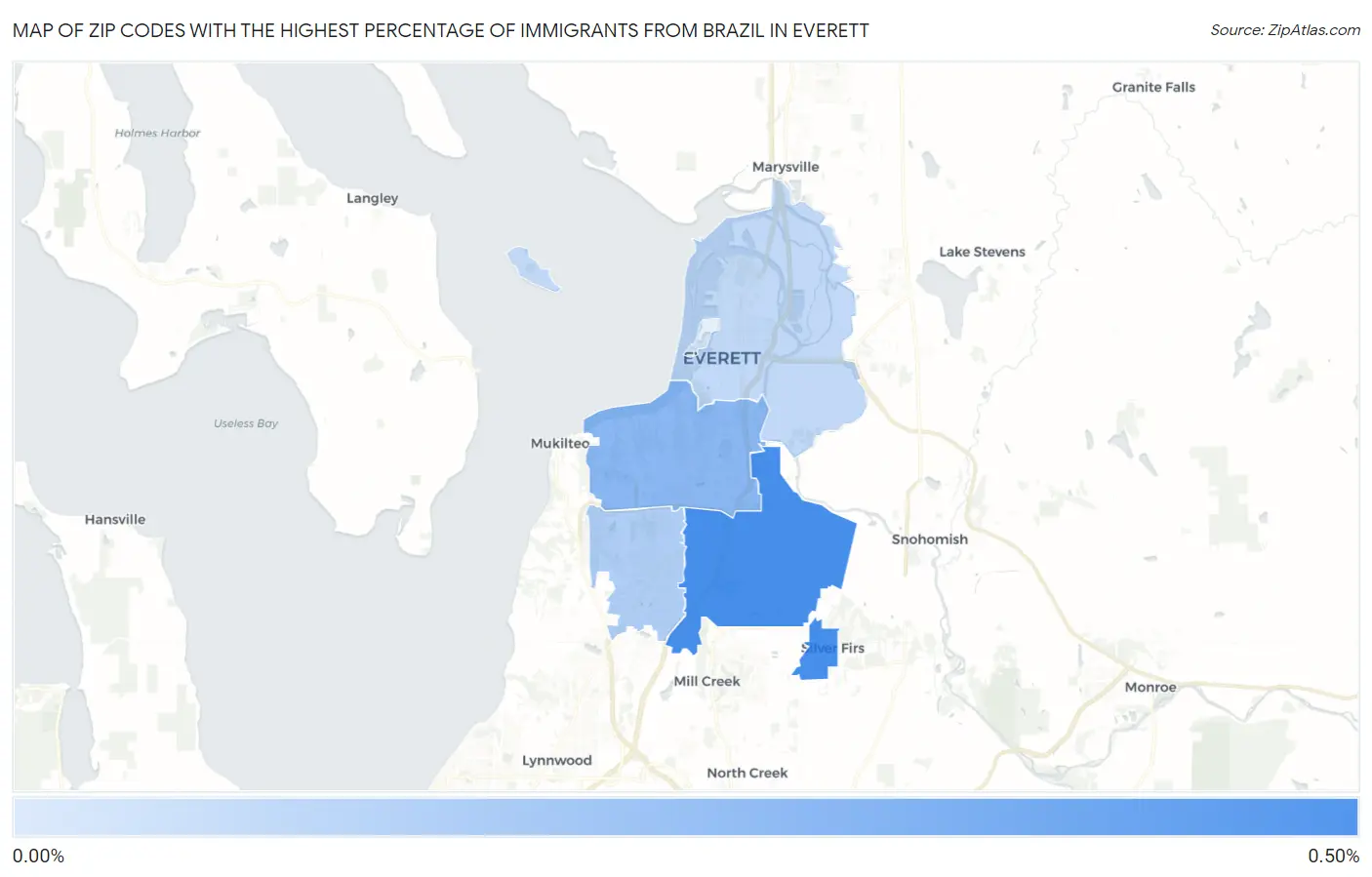 Zip Codes with the Highest Percentage of Immigrants from Brazil in Everett Map
