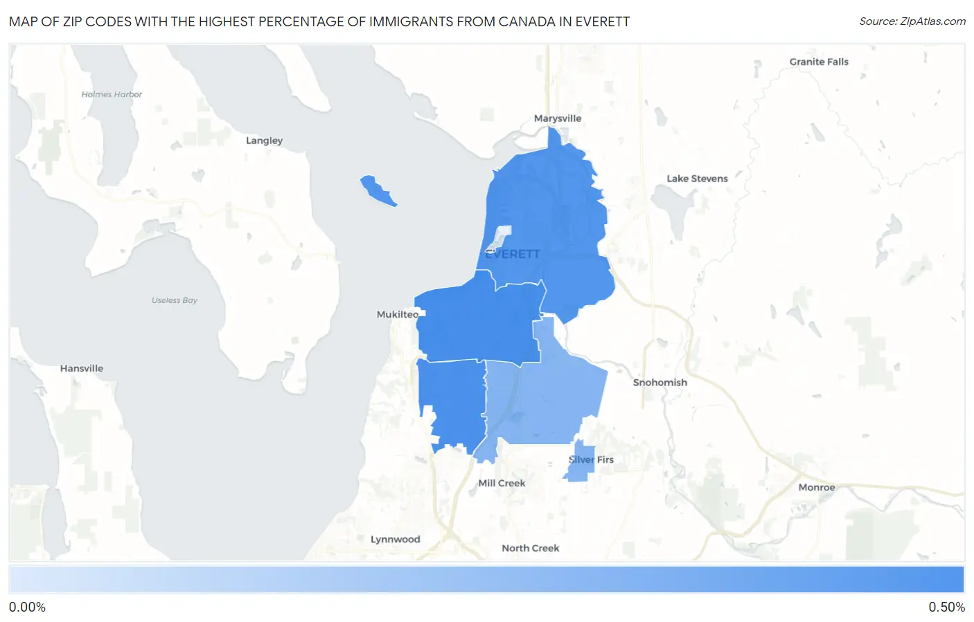 Zip Codes with the Highest Percentage of Immigrants from Canada in Everett Map