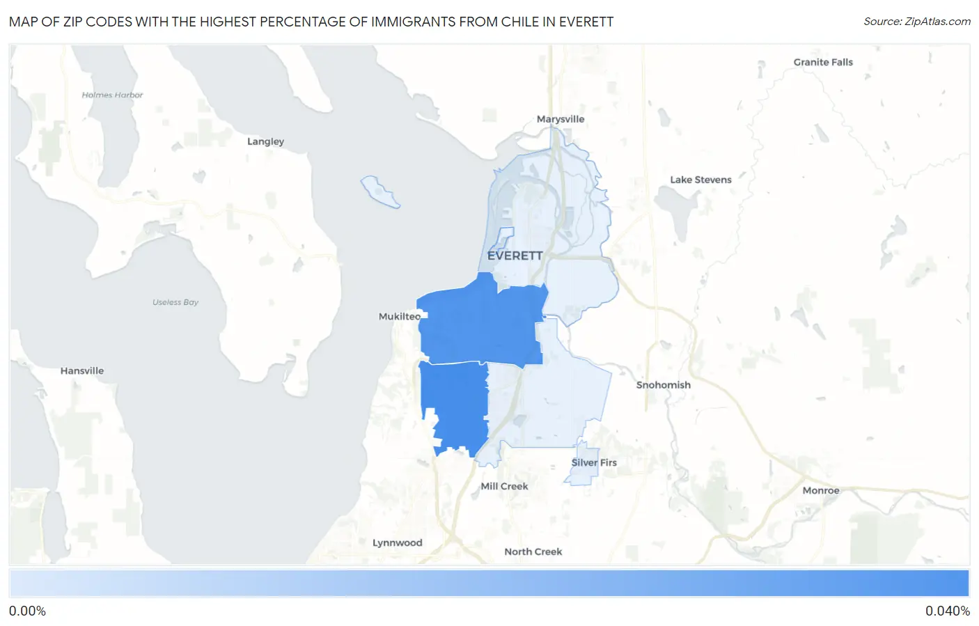 Zip Codes with the Highest Percentage of Immigrants from Chile in Everett Map