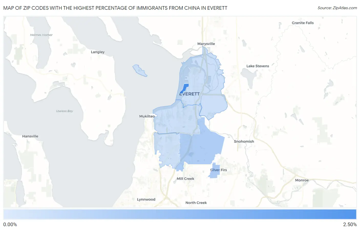 Zip Codes with the Highest Percentage of Immigrants from China in Everett Map
