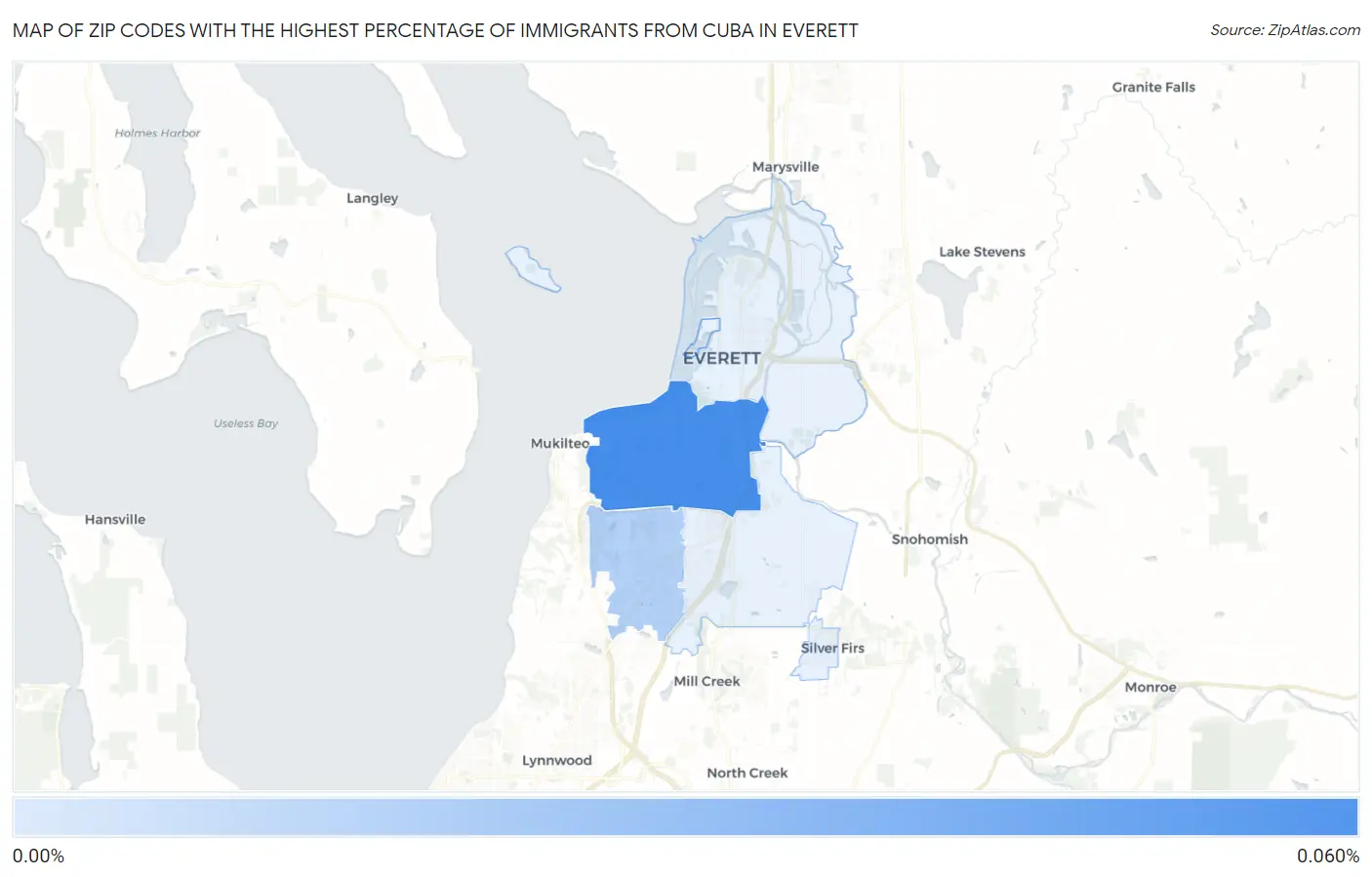 Zip Codes with the Highest Percentage of Immigrants from Cuba in Everett Map