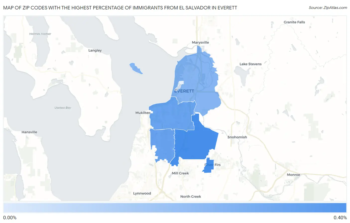 Zip Codes with the Highest Percentage of Immigrants from El Salvador in Everett Map