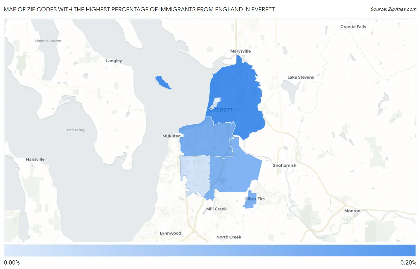 Zip Codes with the Highest Percentage of Immigrants from England in Everett Map
