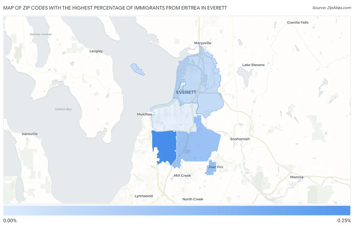 Zip Codes with the Highest Percentage of Immigrants from Eritrea in Everett Map