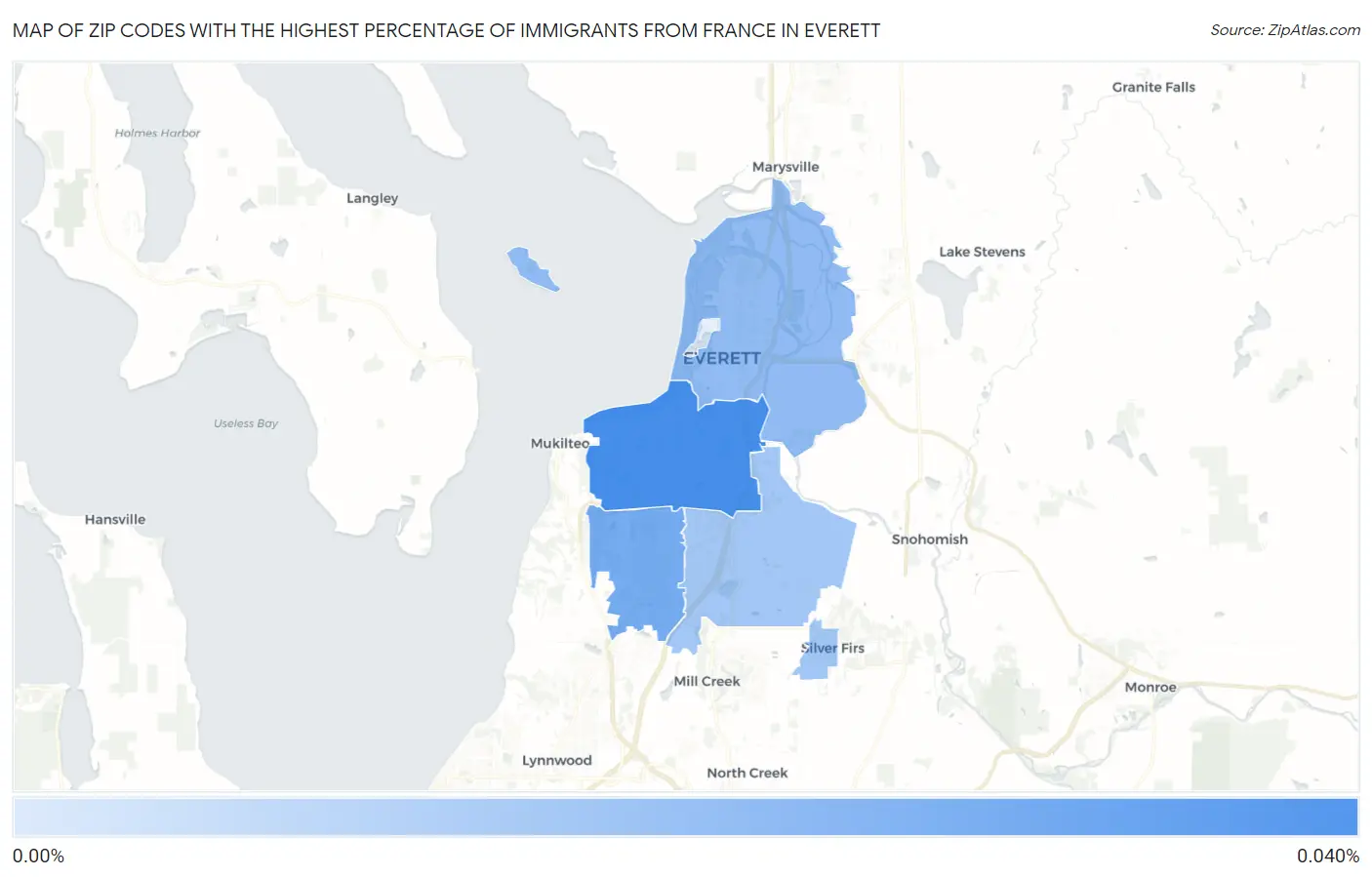 Zip Codes with the Highest Percentage of Immigrants from France in Everett Map