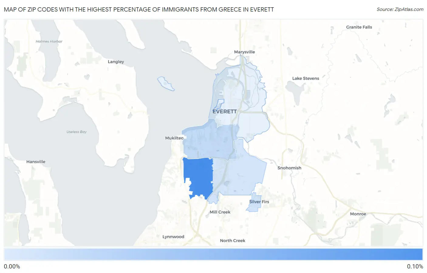 Zip Codes with the Highest Percentage of Immigrants from Greece in Everett Map