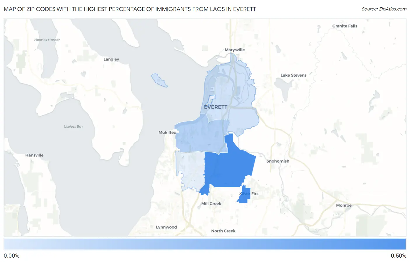 Zip Codes with the Highest Percentage of Immigrants from Laos in Everett Map