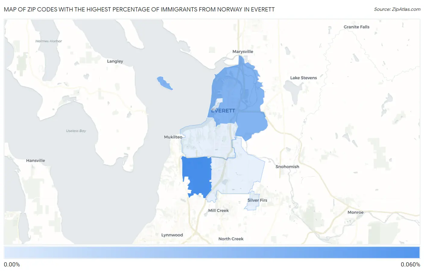 Zip Codes with the Highest Percentage of Immigrants from Norway in Everett Map