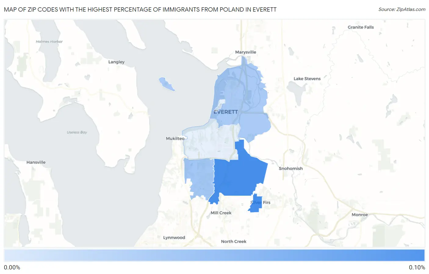Zip Codes with the Highest Percentage of Immigrants from Poland in Everett Map