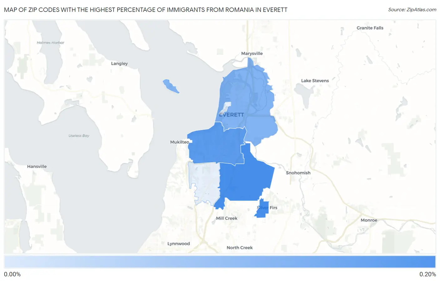Zip Codes with the Highest Percentage of Immigrants from Romania in Everett Map