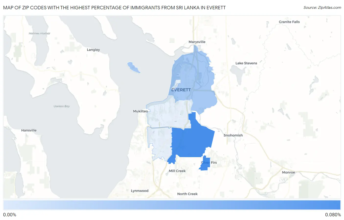 Zip Codes with the Highest Percentage of Immigrants from Sri Lanka in Everett Map