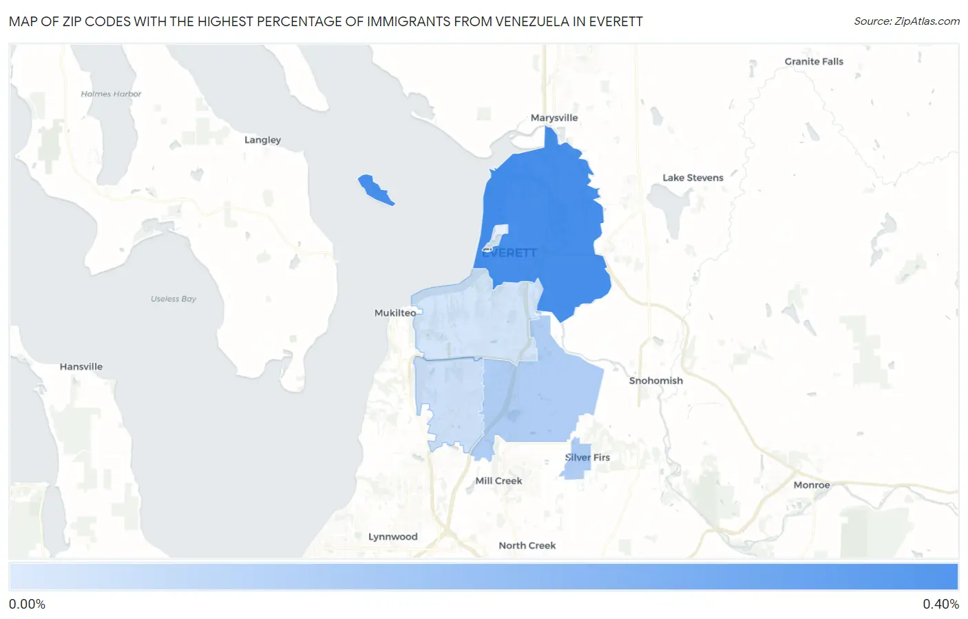 Zip Codes with the Highest Percentage of Immigrants from Venezuela in Everett Map
