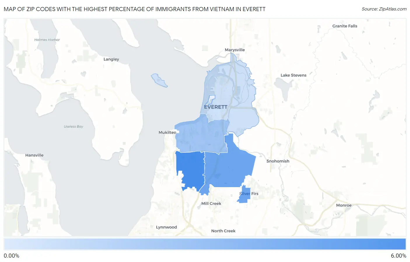 Zip Codes with the Highest Percentage of Immigrants from Vietnam in Everett Map