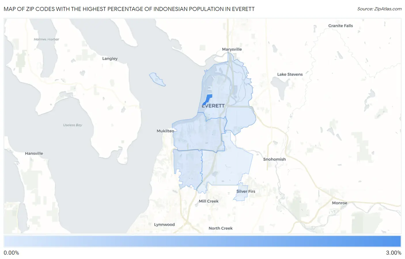 Zip Codes with the Highest Percentage of Indonesian Population in Everett Map