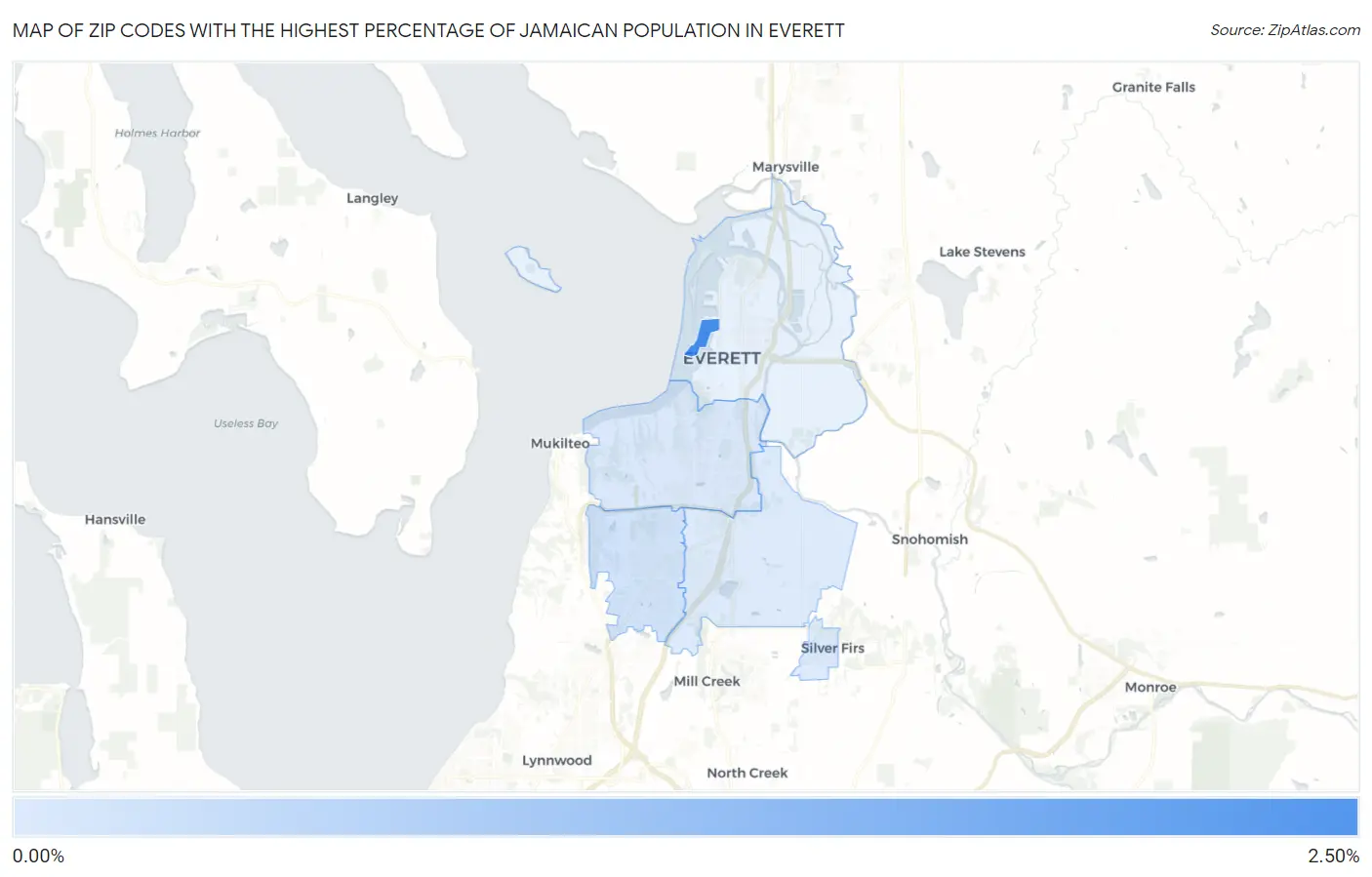 Zip Codes with the Highest Percentage of Jamaican Population in Everett Map