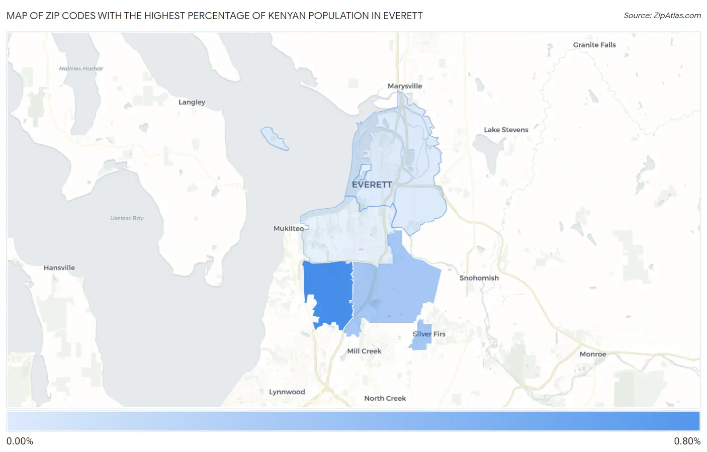 Zip Codes with the Highest Percentage of Kenyan Population in Everett Map
