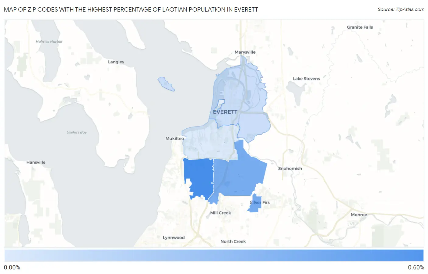 Zip Codes with the Highest Percentage of Laotian Population in Everett Map