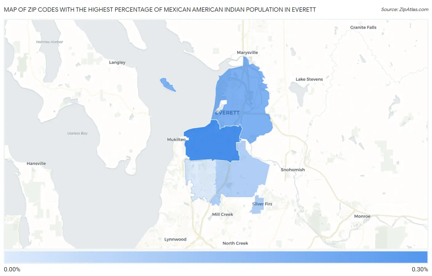 Zip Codes with the Highest Percentage of Mexican American Indian Population in Everett Map