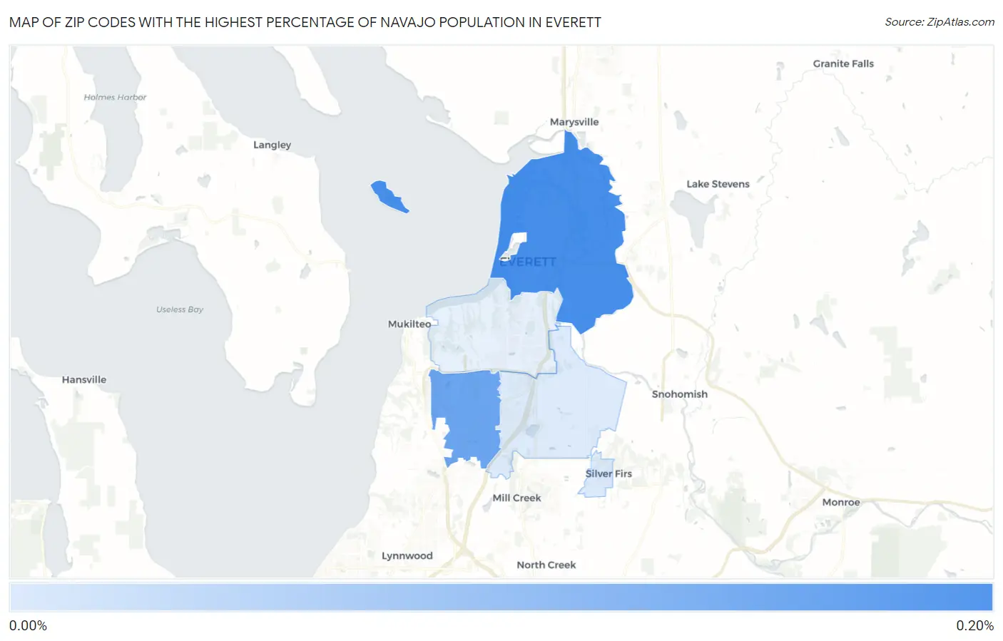 Zip Codes with the Highest Percentage of Navajo Population in Everett Map