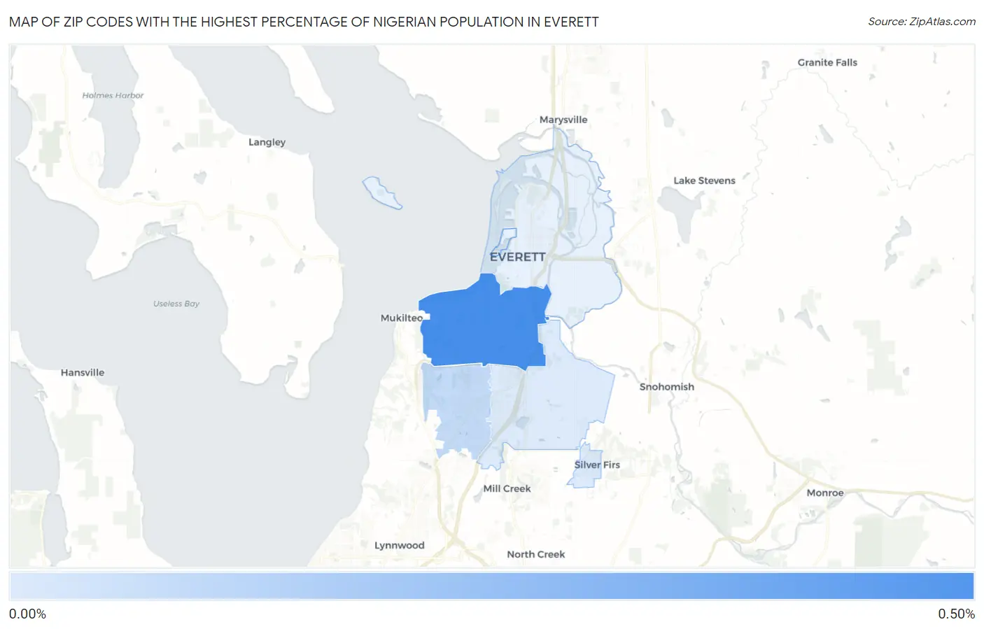 Zip Codes with the Highest Percentage of Nigerian Population in Everett Map