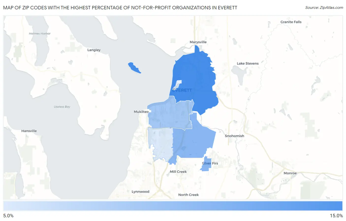 Zip Codes with the Highest Percentage of Not-for-profit Organizations in Everett Map