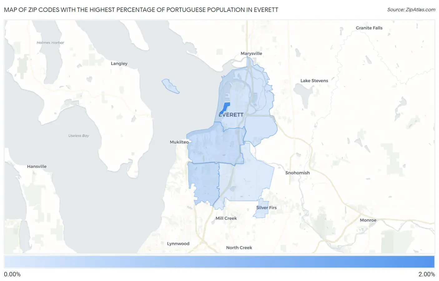 Zip Codes with the Highest Percentage of Portuguese Population in Everett Map