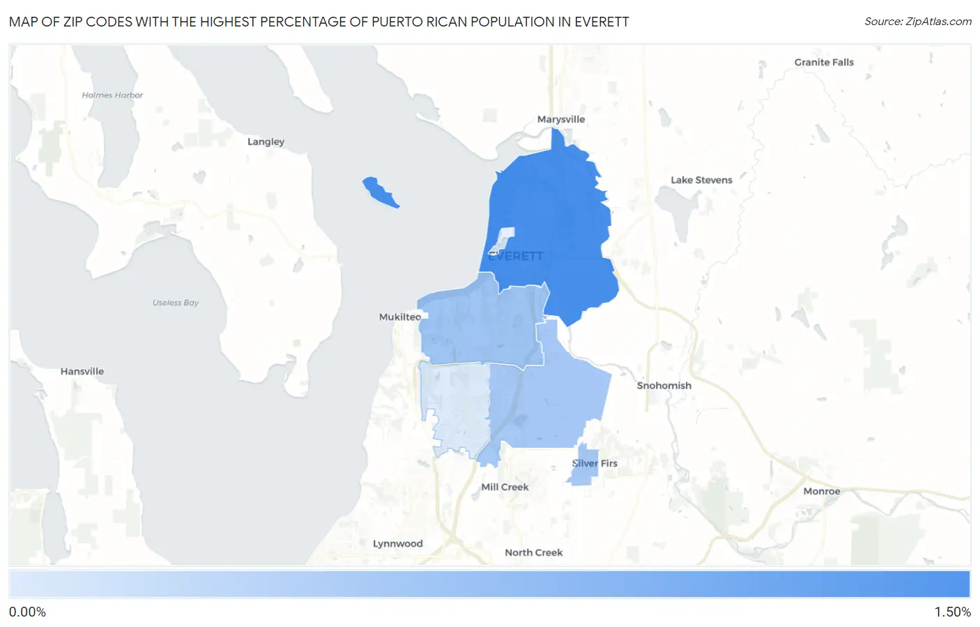 Zip Codes with the Highest Percentage of Puerto Rican Population in Everett Map