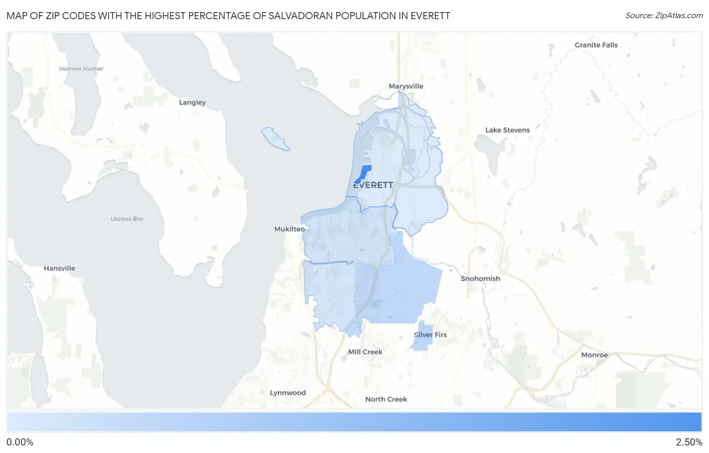 Zip Codes with the Highest Percentage of Salvadoran Population in Everett Map