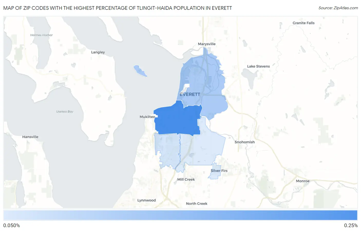Zip Codes with the Highest Percentage of Tlingit-Haida Population in Everett Map