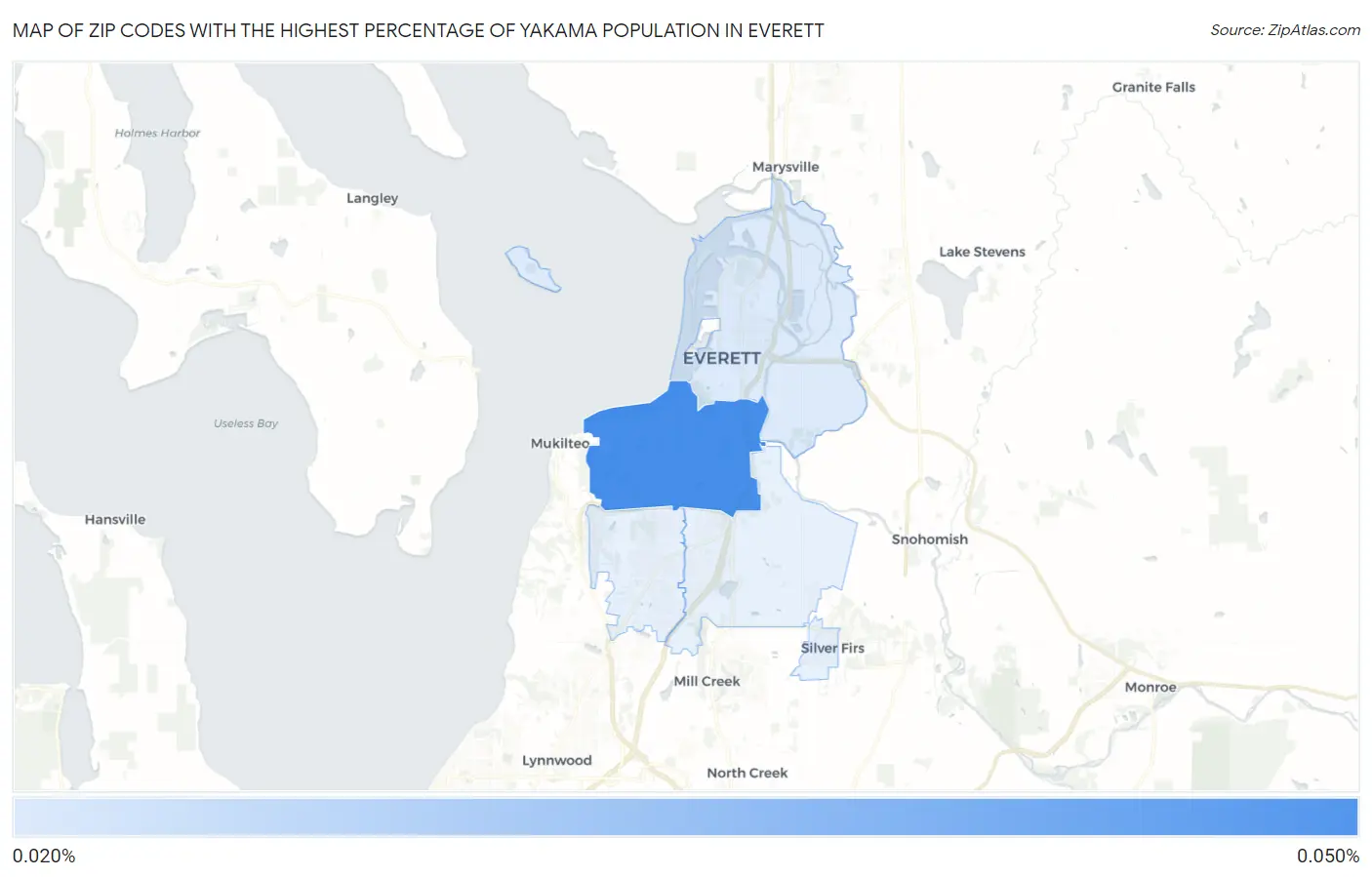 Zip Codes with the Highest Percentage of Yakama Population in Everett Map