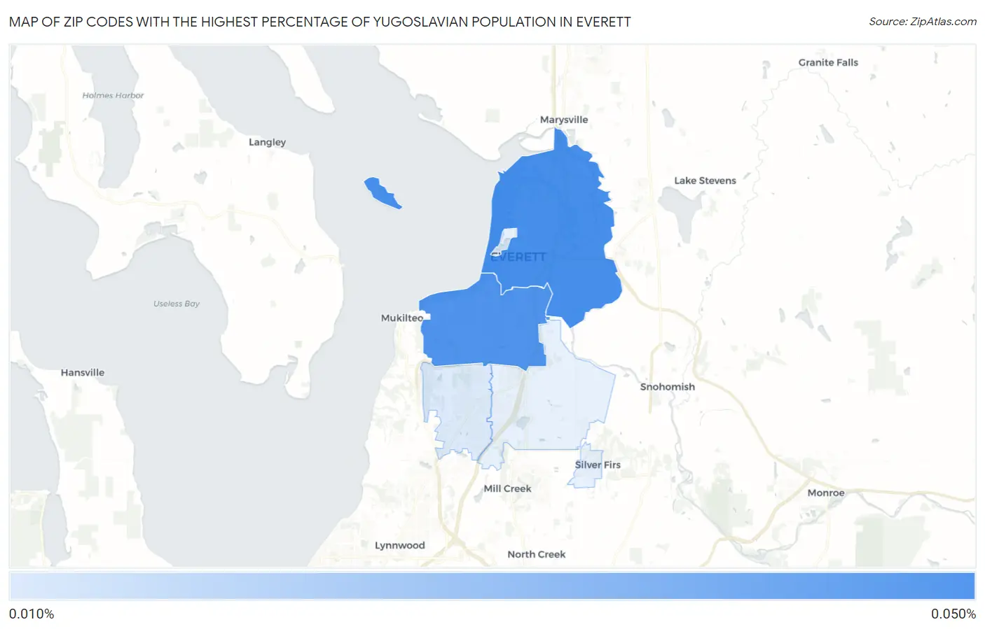Zip Codes with the Highest Percentage of Yugoslavian Population in Everett Map