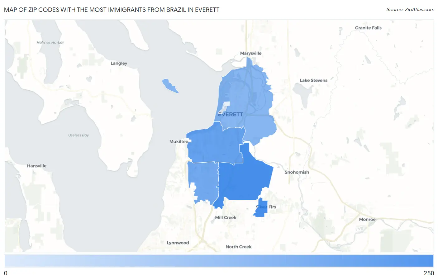 Zip Codes with the Most Immigrants from Brazil in Everett Map